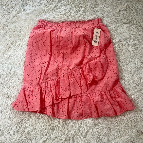 Nanette Lepore Dresses & Skirts - Nanette Lepore Coral Pink Flamingo Eyelet Ruffle Waist Band Skirt Size L